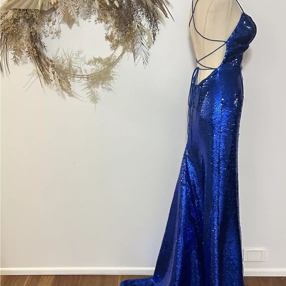 Sherri Hill Bright Blue Sequin Strappy Back Formal Dress Size 4 Prom Homecoming - Picture 3 of 15